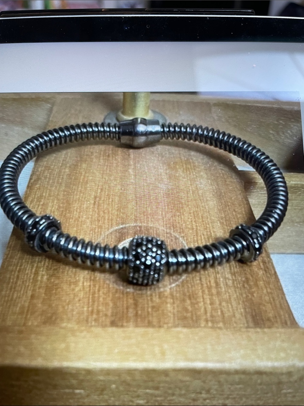 Womens Sterling Silver Bangle with Black Diamonds